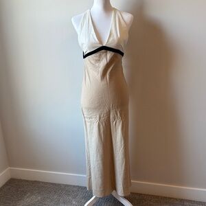 Elegant Cream and Black Women’s Linen Dress